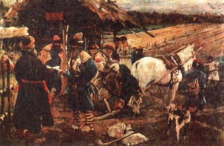Иванов С. В. "Отъезд крестьянина от помещика в Юрьев день. 1908"